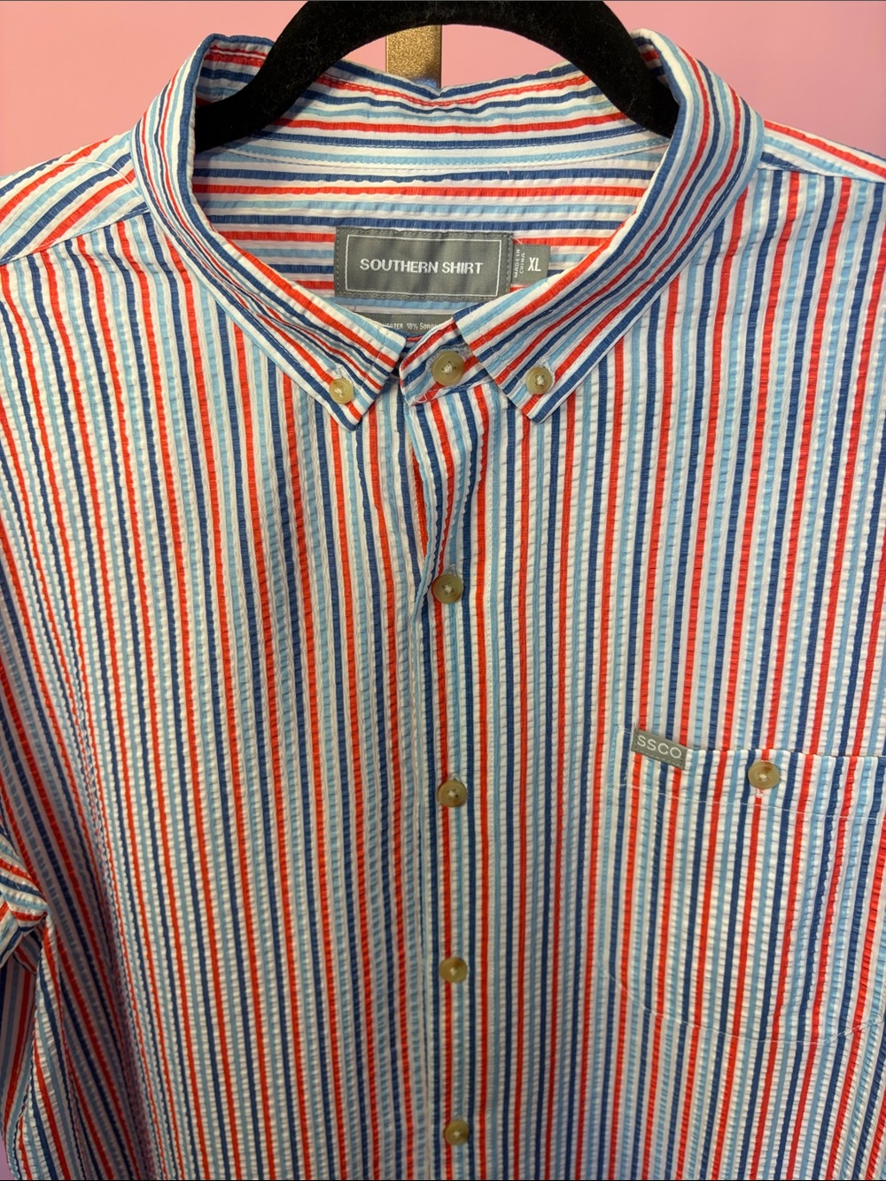 The Southern Shirt Company Men’s Short-Sleeve Button-Down Shirt - Blue/Red/White